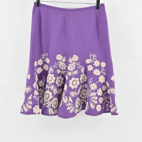 Vtg NIPON BOUTIQUE Skirt‎ Suit Set Sz 2P Purple Floral Embroidered Art Statement - Picture 11 of 16